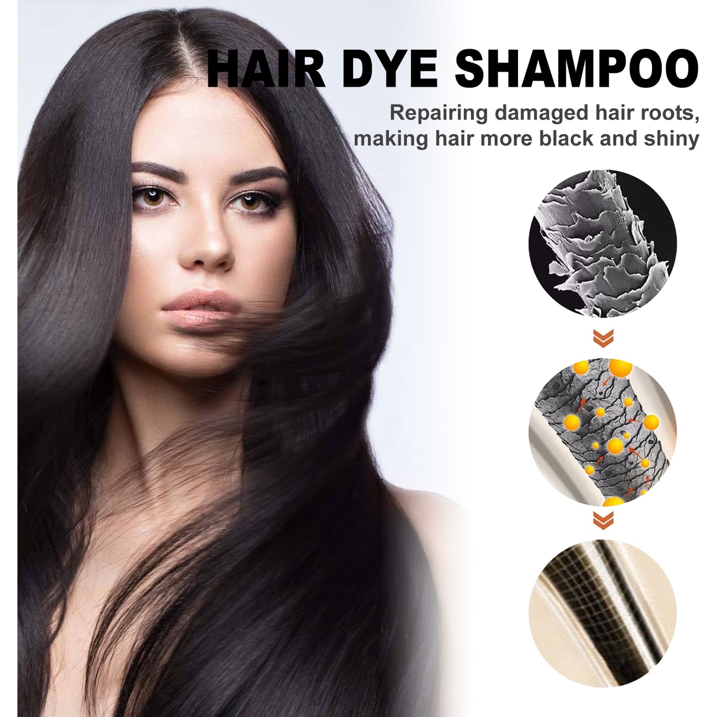 Hair Dye Shampoo 3 in 1 for Gray Hair, Herbal Ingredients Natural Shampoo Hair Dye for Women Men (Black)