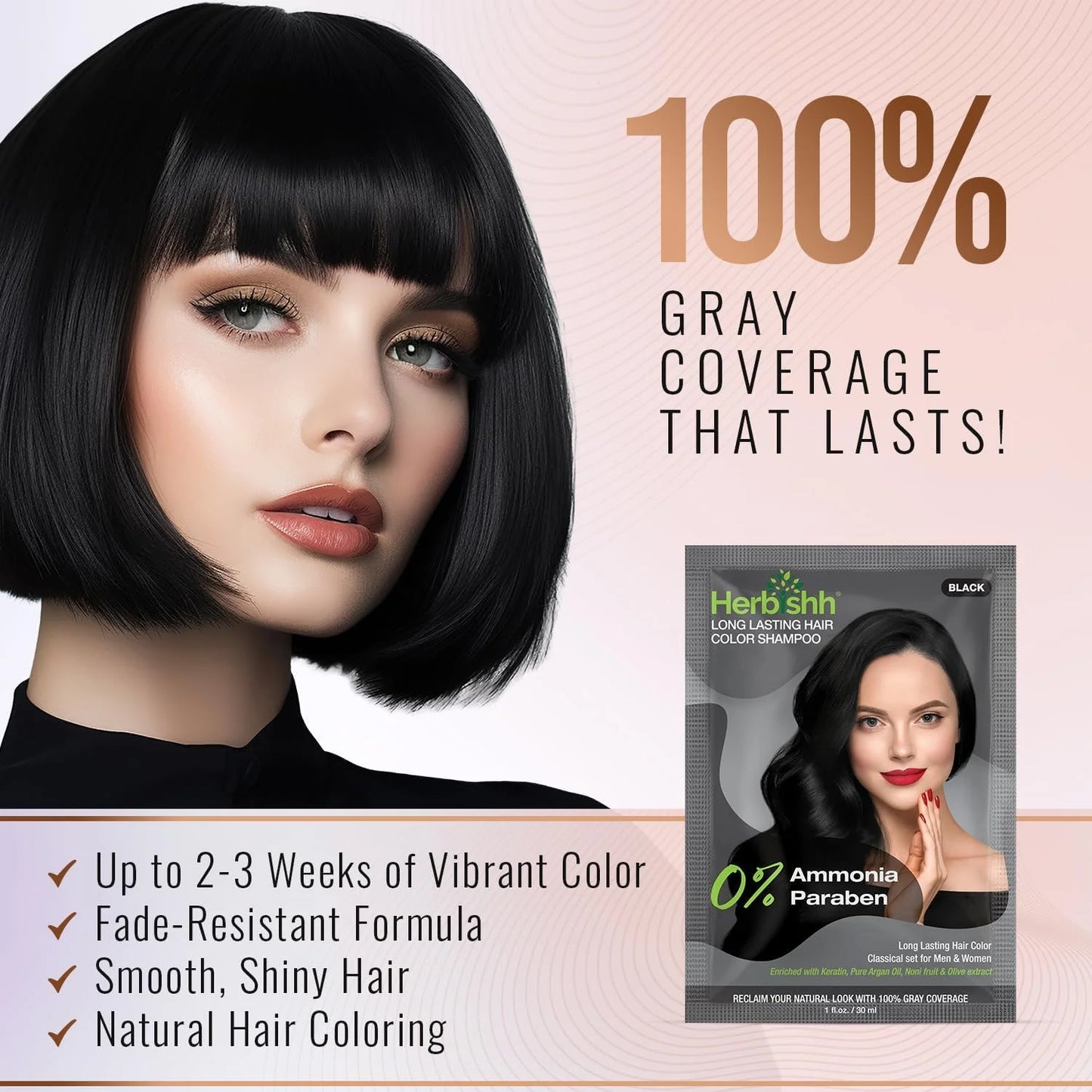 Hair Dye Shampoo Black Color, 3-In-1 Shampoo Hair Color Travel Pack (30Ml X5) + Argan Oil Hair Serum for Dry, Frizzy & Damaged Hair, Long Lasting Hair Color, for Women and Men, Travel Size