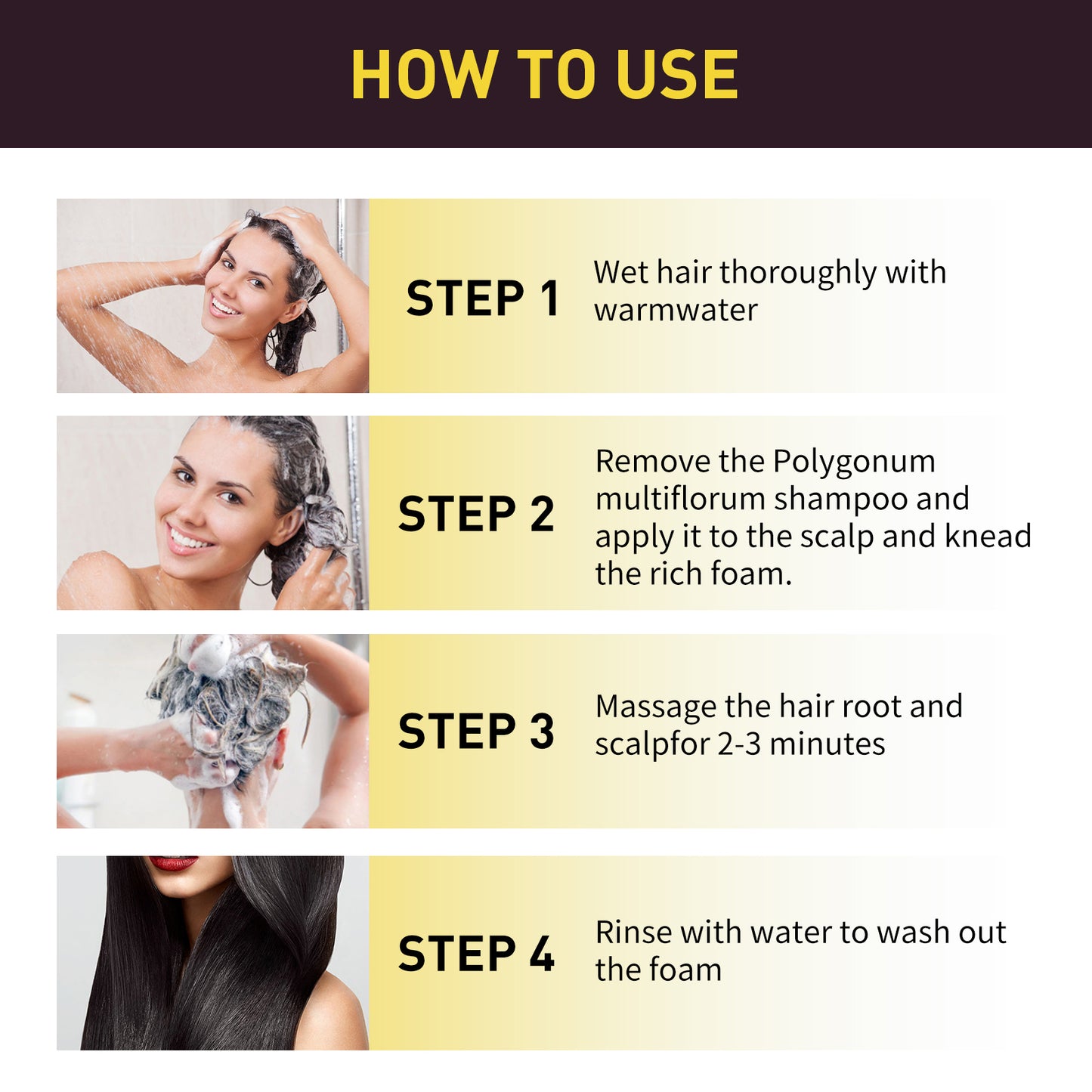 Hair Dye Shampoo 3 in 1 for Gray Hair, Herbal Ingredients Natural Shampoo Hair Dye for Women Men (Black)