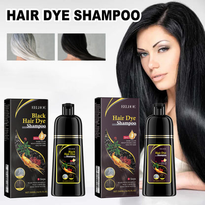 Hair Dye Shampoo 3 in 1 for Gray Hair, Herbal Ingredients Natural Shampoo Hair Dye for Women Men (Black)